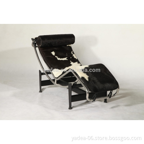 China modern furniture factory le corbusier black white cowhide lc4 chaise lounge chair